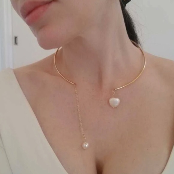 Private Label Jewelry - 💥3for$28 New Faux Pearl Open Cuff Heart Necklace Drop Pearl Statement Necklace